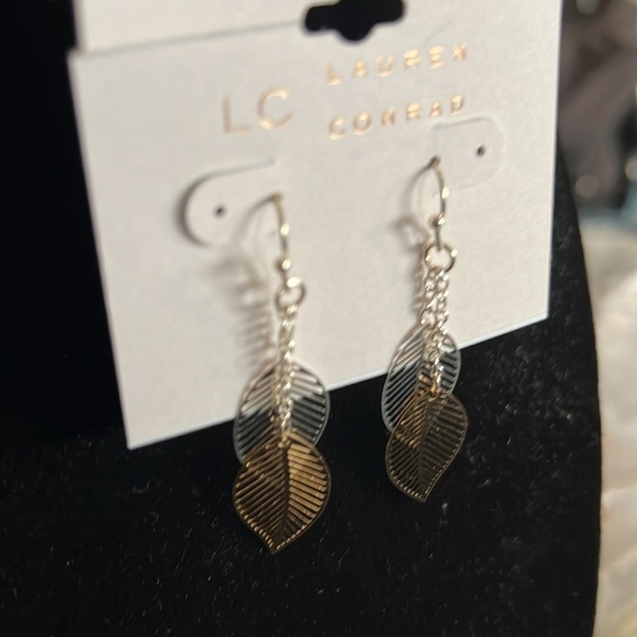 Fashion Earrings, Hook Back, Leaf, Silver-tone & Gold-tone - Picture 3 of 4